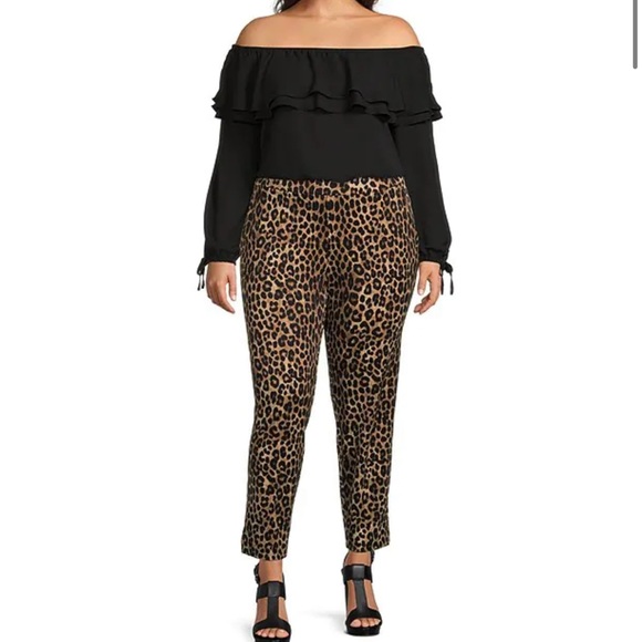 MICHAEL Michael Kors Cheetah Print Ponte Knit Pull-On Slim Leg Ankle Pants. - Picture 1 of 12
